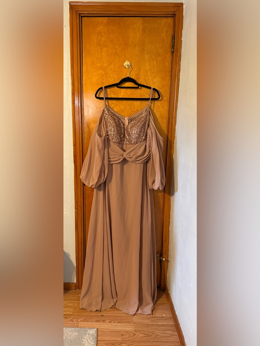 Blush Sequin Bust Cold-Shoulder Evening Dress Size 3XL